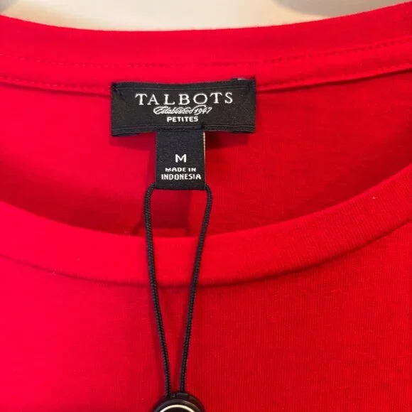 NWT Talbots Petites Red Short Sleeve Ruffle Trim Tee M Cotton Blend - Picture 3 of 7